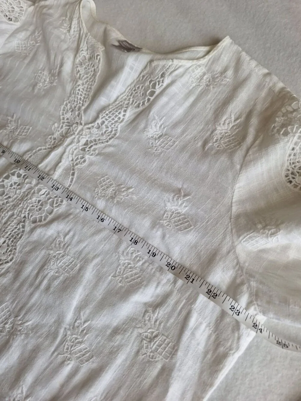 💙 Chico’s Oversized Size L/XL White Embroidered Lace Tunic Blouse Cotton Boho - Picture 5 of 8